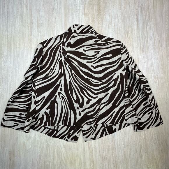 Michael Kors Brown Zebra Animal Print Linen Tailored Short Blazer Jacket 8 Chic - Picture 7 of 15